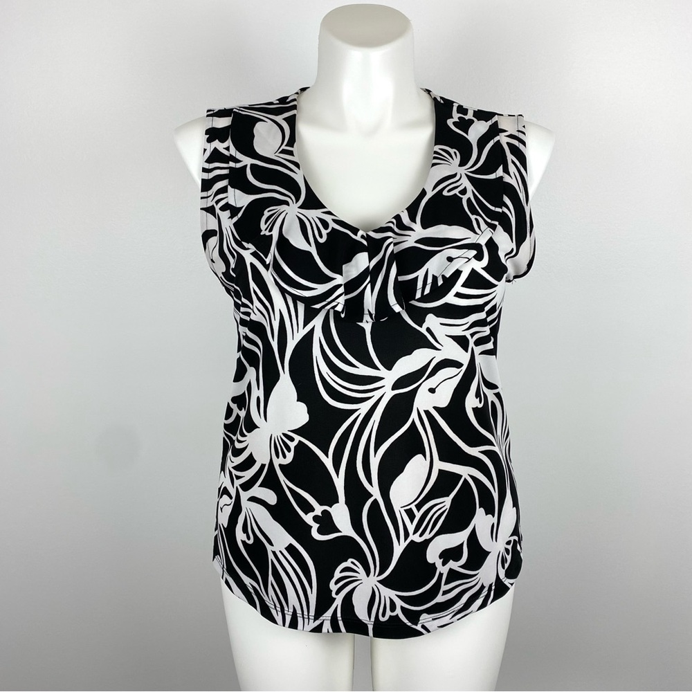 Ann Taylor Black & White Tropical Floral Print Sleeveless Blouse XL